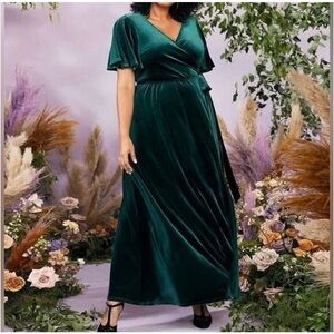 ModCloth‎ Timeless Embrace Velvet Maxi Green Dress Wrap bridesmaid maternity